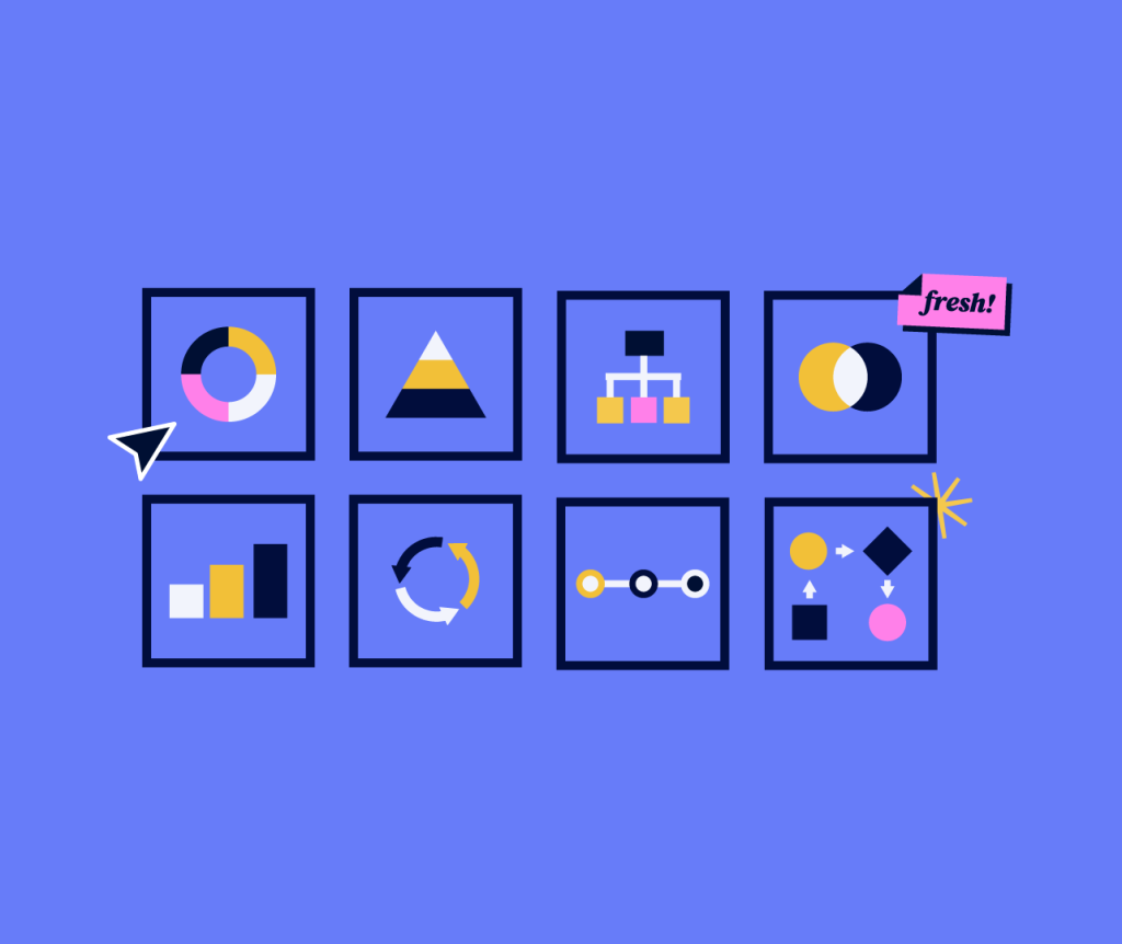Icônes utilisées dans des diagrammes encadrés avec une bordure noire sur un fond bleu