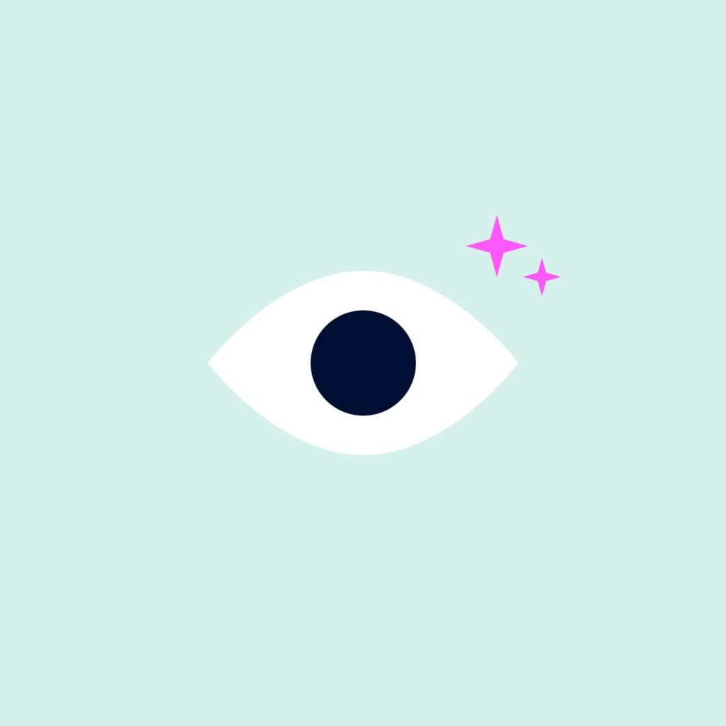 icono de un ojo sobre fondo verde para enlazar el curso sobre comunicación visual interactiva de Genially Academy