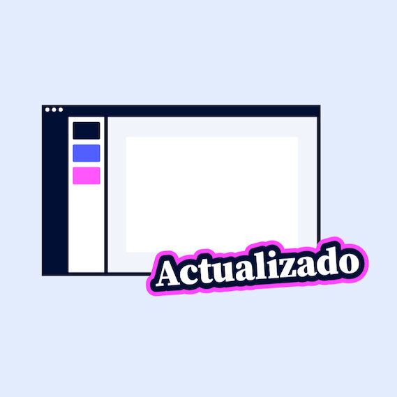 Ilustración de una pantalla de ordenador sobre fondo gris niebla y la palabra 'Actualizado'