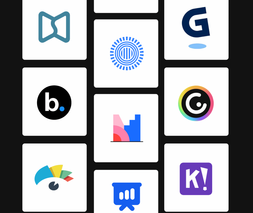 Logos of popular interactive presentation tools including Genially, Prezi, Kahoot, and others, representing different platforms for creating engaging and dynamic presentations.